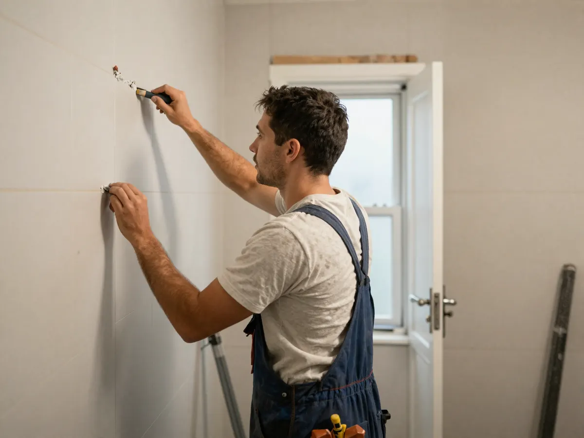 A professional contractor installing tile during a renovation